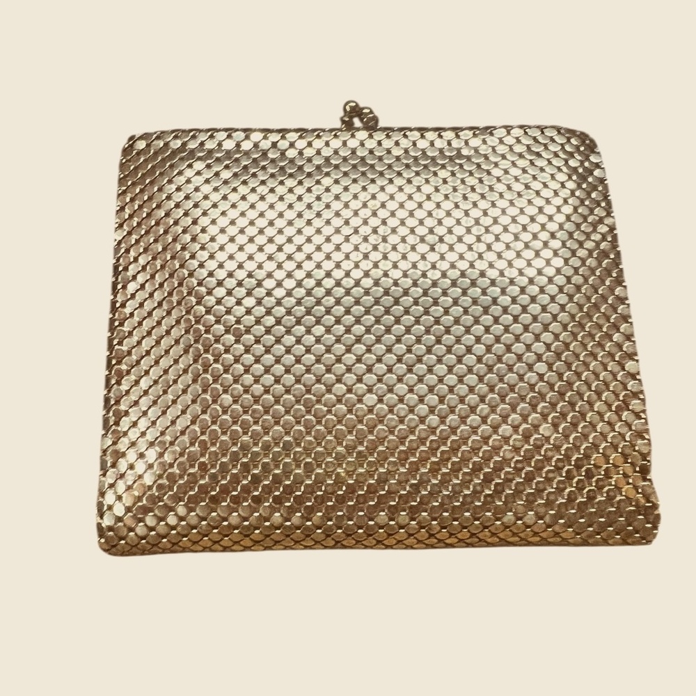 Vintage Whiting & Davis Gold Compact Clutch with Mirror – 1950s Glam